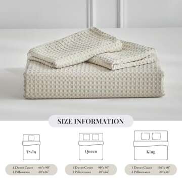 WARMDERN Khaki Waffle Weave King Duvet Cover Set