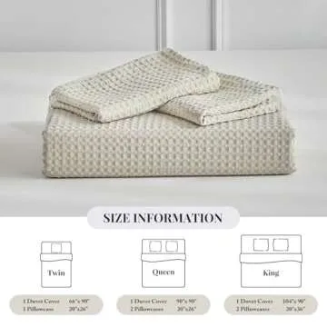 WARMDERN Khaki Waffle Weave King Duvet Cover Set