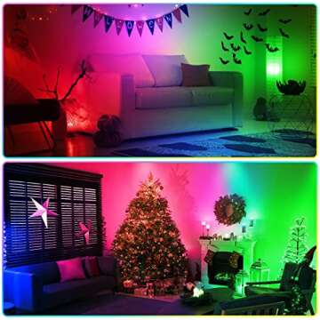 Junview Christmas 10W RGBW Led Uplighting Indoor Spot Lights Indoor with Remote 16 Color Changing Spotlight for Painting Artwork US 2-Plug 6 FT Cord with Floor Foot Switch(2 Pack with Base and Stake)