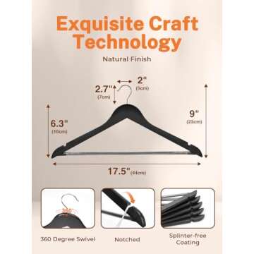 HOUSE DAY Black Wooden Hangers 10 Pack Wood Clothes Hangers Smooth Finish Wooden Coat Hangers for Closet Heavy Duty Hangers Solid Wood Hangers Suit Hangers for Clothes, Jacket, Shirt, Tank Top, Dress