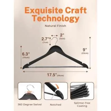 HOUSE DAY Black Wooden Hangers 10 Pack Wood Clothes Hangers Smooth Finish Wooden Coat Hangers for Closet Heavy Duty Hangers Solid Wood Hangers Suit Hangers for Clothes, Jacket, Shirt, Tank Top, Dress