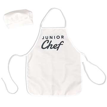 UP THE MOMENT Junior Chef Kids Apron & Chef Hat, Toddler Apron for Cooking, Childrens Chef Apron and Hat, Kids Apron and Chef Hat Set, White Kids Apron and Chef Hat