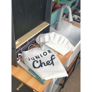 UP THE MOMENT Junior Chef Kids Apron & Chef Hat, Toddler Apron for Cooking, Childrens Chef Apron and Hat, Kids Apron and Chef Hat Set, White Kids Apron and Chef Hat