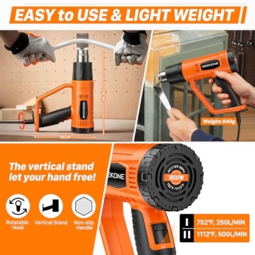 SEEKONE 1800W Heat Gun with Fast Heat and Nozzles