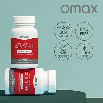 Omax HydroCurc Turmeric Curcumin Softgels, Highly Bioavailable for Natural Joint Relief, Nanoparticle Potency & Absorption (60 Softgels)