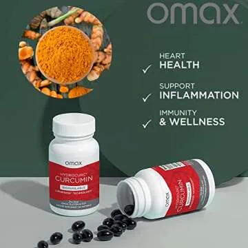Omax HydroCurc Turmeric Curcumin Softgels, Highly Bioavailable for Natural Joint Relief, Nanoparticle Potency & Absorption (60 Softgels)