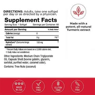 Omax HydroCurc Turmeric Curcumin Softgels, Highly Bioavailable for Natural Joint Relief, Nanoparticle Potency & Absorption (60 Softgels)