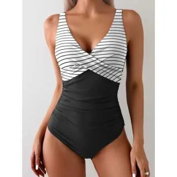 Eomenie Women's One Piece Swimsuits Tummy Control Ruched Push Up Bathing Suit Tie Back Slimming Swimwear