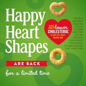 Apple Cinnamon Cheerios Cereal, Limited Edition Happy Heart Shapes, Heart Healthy Cereal with Whole Grain Oats, Family Size, 19 oz