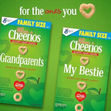 Apple Cinnamon Cheerios Cereal, Limited Edition Happy Heart Shapes, Heart Healthy Cereal with Whole Grain Oats, Family Size, 19 oz