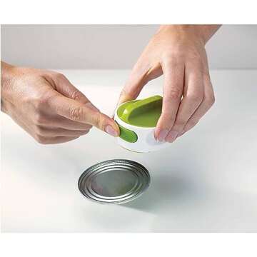Joseph Joseph Can-Do Compact Can Opener Easy Twist Release Portable Space-Saving Manual Stainless Steel, Green