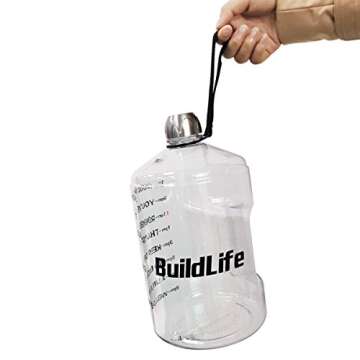 BuildLife 1 Gallon Water Bottle - Motivational Fitness Workout with Time Marker/Drink More Daily/Clear BPA Free/Large 128OZ Capacity Throughout The Day(Transparent,1 Gallon)