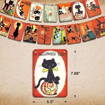 Vintage Halloween Party Decorations Johanna Parker Decor, Vintage Trick or Treat Sign Banner, Retro Halloween Pumpkin Garland Flag, Victorian Style Cats Witches Ghosts Vintage Party Supplies