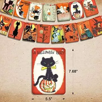 Vintage Halloween Party Decorations Johanna Parker Decor, Vintage Trick or Treat Sign Banner, Retro Halloween Pumpkin Garland Flag, Victorian Style Cats Witches Ghosts Vintage Party Supplies