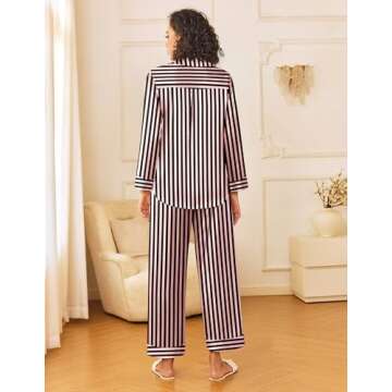 Ekouaer Womens Silk Satin Pajama Sets 2 Piece Sleepwear Pjs Set Long Sleeve Button Down Top and Pant...