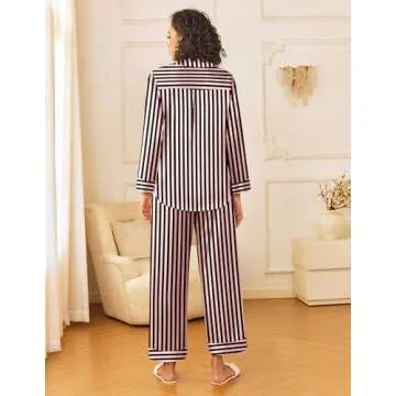 Ekouaer Womens Silk Satin Pajama Sets 2 Piece Sleepwear Pjs Set Long Sleeve Button Down Top and Pant...