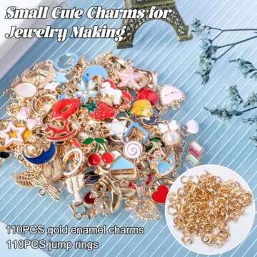 110PCS Bracelet Charms, Assorted Jewelry Making Charms, Gold Plated Enamel Charms Pendants for Neckl...
