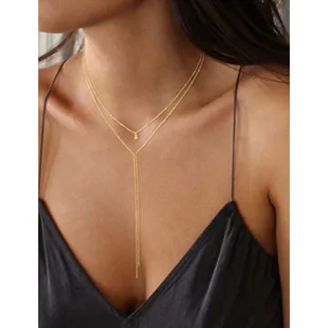 Foxgirl Dainty Long Gold Necklace for Women Unique Y Lariat Jewelry