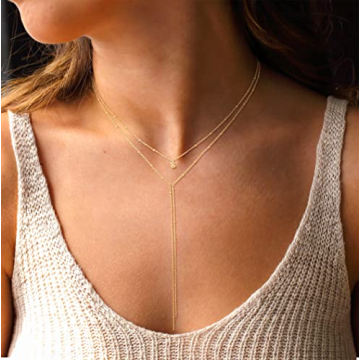 Foxgirl Dainty Long Gold Necklace for Women Unique Y Lariat Jewelry
