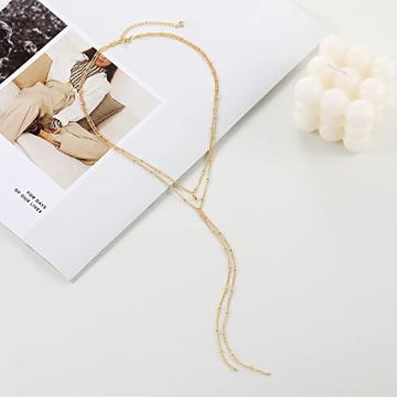 Foxgirl Dainty Long Gold Necklace for Women Unique Y Lariat Jewelry