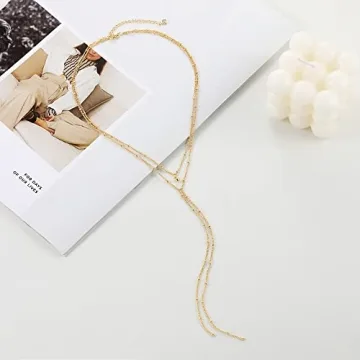 Foxgirl Dainty Long Gold Necklace for Women Unique Y Lariat Jewelry