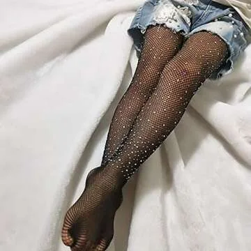 LUCKELF Girls Fishnet Tights with Sparkle Rhinestones