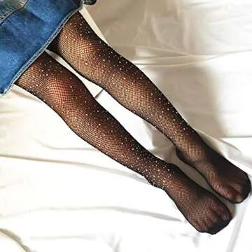 LUCKELF Girls Fishnet Tights with Sparkle Rhinestones