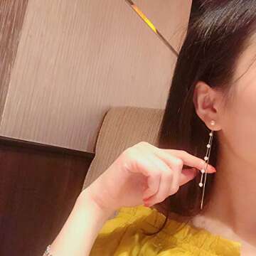 SLUYNZ Solid 925 Sterling Silver Simulated Shell Pearl Dangle Earrings Chain for Women Teen Girls Elegant Long Dangle Earrings Tassel Wedding Dangle Earrings (A-Sterling Silver)