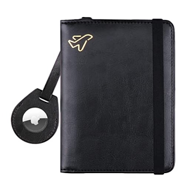 WALNEW AirTag Passport Holder - RFID Blocking Travel Wallet with Detachable AirTag Slot