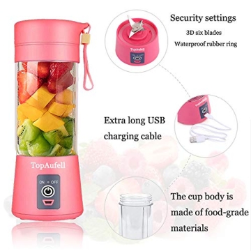 TopAufell Portable Blender 6-Blade USB Rechargeable Smoothie Maker