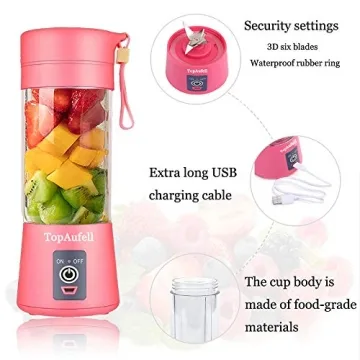 TopAufell Portable Blender 6-Blade USB Rechargeable Smoothie Maker