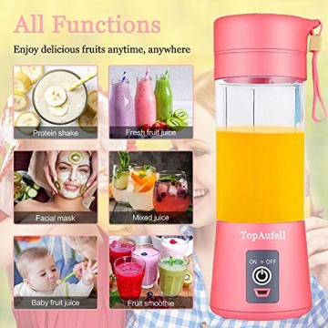 TopAufell Portable Blender 6-Blade USB Rechargeable Smoothie Maker