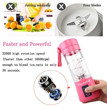 TopAufell Portable Blender 6-Blade USB Rechargeable Smoothie Maker