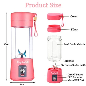 TopAufell Portable Blender 6-Blade USB Rechargeable Smoothie Maker