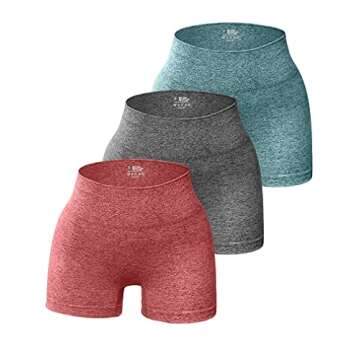 OQQ 3 Piece for Women Yoga Shorts Workout Athletic Seamless High Wasit Gym Leggings DarkGreen Grey Red