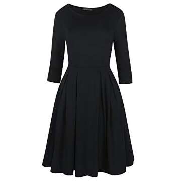 oxiuly Women's Vintage Patchwork Pockets Puffy Swing Casual Party Dress OX165 (Black Solid7, s)