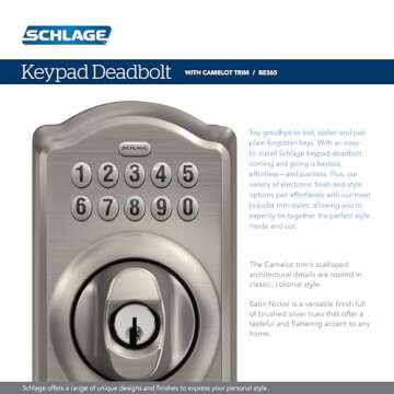 Schlage BE365 V CAM 716 Camelot Keypad Deadbolt, Electronic Keyless Entry Lock, Aged Bronze