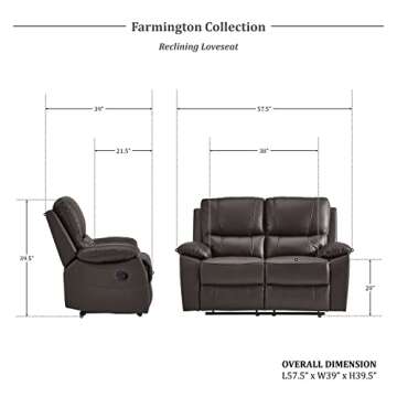 Lexicon 57.5”W Double Reclining Manual Wall Hugger Loveseat, 2 Seater Couch for Living Room/Office...