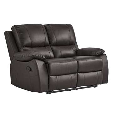 Lexicon 57.5”W Double Reclining Manual Wall Hugger Loveseat, 2 Seater Couch for Living Room/Office/RV, Theater Seating, Faux Leather, Brown