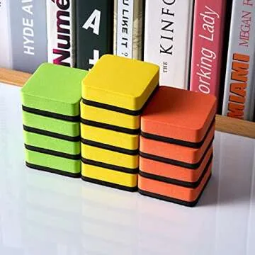 Favide 24 Pack Magnetic Whiteboard Dry Erase Erasers Chalkboard Cleansers for Classroom, School Supplies and Office (Square, 8 Color)