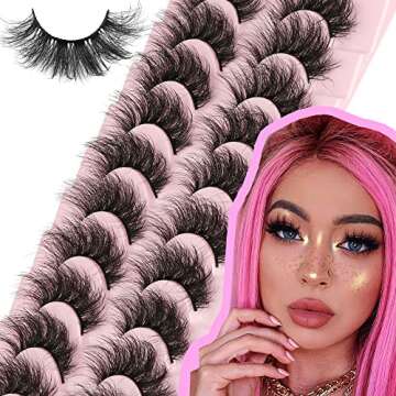 FANXITON Mink Lashes False Eyelashes Dramatic Fluffy Mink Lashes Wispy 19 MM Curly Natural Look 3D F...