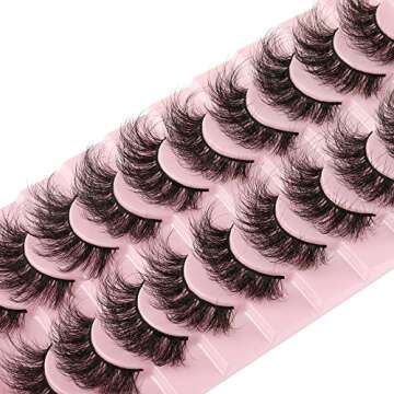 FANXITON Mink Lashes False Eyelashes Dramatic Fluffy Mink Lashes Wispy 19 MM Curly Natural Look 3D Fake Eyelashes 10 Pairs Pack