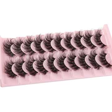 FANXITON Mink Lashes False Eyelashes Dramatic Fluffy Mink Lashes Wispy 19 MM Curly Natural Look 3D Fake Eyelashes 10 Pairs Pack