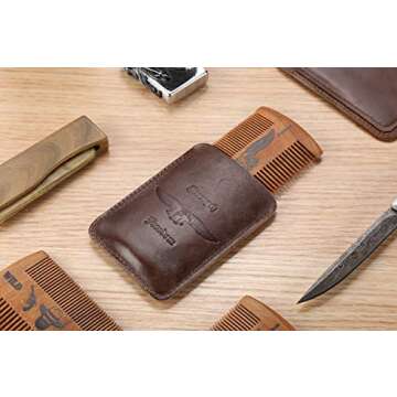 Wooden Beard Comb Kit Handmade Gifts for Men Skull Wings Design Gifts for Dad Mustache Comb for Beard Care & Grooming (Type 3)