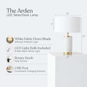 Brightech Arden LED Table Lamp with USB Charging Port