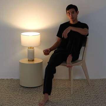 Brightech Arden LED Table Lamp with USB Port - Bedside Reading Lamp, Modern Desk Lamp, Nightstand Lamp with Ambient Lighting for Bedroom, Living Room, Office -Stylish Lampshade & Marble Finish