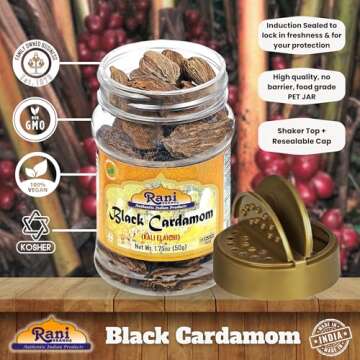 Rani Black Cardamom Pods (Kali Elachi) Whole Indian Spice 1.75oz (50g) PET Jar ~ All Natural | Vegan | Gluten Friendly | Non-GMO | Kosher | Indian Origin ~ Smokey | Tsaoko | Cao Guo | Bach Dan Khau