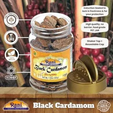 Rani Black Cardamom Pods (Kali Elachi) Whole Indian Spice 1.75oz (50g) PET Jar ~ All Natural | Vegan | Gluten Friendly | Non-GMO | Kosher | Indian Origin ~ Smokey | Tsaoko | Cao Guo | Bach Dan Khau