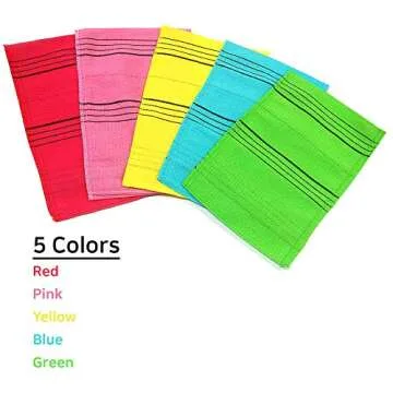 NEPURE Korean Exfoliating Mitt, Large Size, 5 Colors, Back and Body Exfoliating Washcloth for Removing Dry, Reusable (Mix, 5)