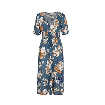 BROVAVE Floral Print V Neck Flowy Maxi Dress for Women